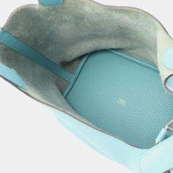 Pre Owned Hermes Picotin Lock 22 Blue Taurillon Clemence Leather Shoulder Bag