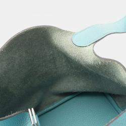 Pre Owned Hermes Picotin Lock 22 Blue Taurillon Clemence Leather Shoulder Bag