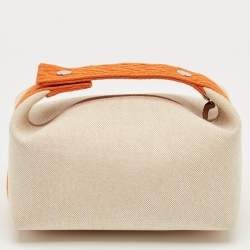 Pre Owned Hermes Natural/Orange Canvas Small Bride-a-Brac Pouch