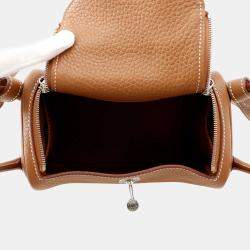 Pre Owned Hermes Lindy Size Mini Gold Taurillon Clemence Bag 