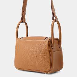 Pre Owned Hermes Lindy Size Mini Gold Taurillon Clemence Bag 