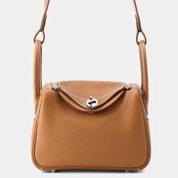 Pre Owned Hermes Lindy Size Mini Gold Taurillon Clemence Bag 
