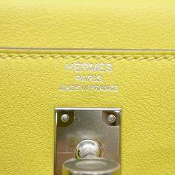 Pre Owned Hermes Kelly Size 25 Retourne Lime Swift Leather Bag