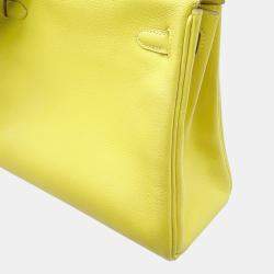 Pre Owned Hermes Kelly Size 25 Retourne Lime Swift Leather Bag