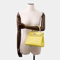 Pre Owned Hermes Kelly Size 25 Retourne Lime Swift Leather Bag