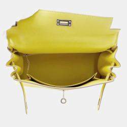 Pre Owned Hermes Kelly Size 25 Retourne Lime Swift Leather Bag