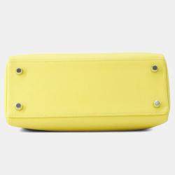 Pre Owned Hermes Kelly Size 25 Retourne Lime Swift Leather Bag