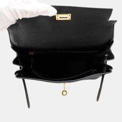 Pre Owned Hermes Kelly Retourne Black Togo Leather Size 25