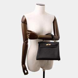 Pre Owned Hermes Kelly Retourne Black Togo Leather Size 25