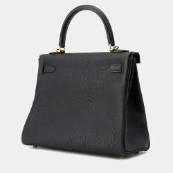 Pre Owned Hermes Kelly Retourne Black Togo Leather Size 25
