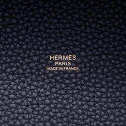 Pre Owned Hermes Picotin Lock 22 Casaque2 Blue Nuit/Vert Cypress/Black Taurillon Clemence Bag 