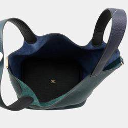 Pre Owned Hermes Picotin Lock 22 Casaque2 Blue Nuit/Vert Cypress/Black Taurillon Clemence Bag 
