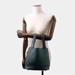 Pre Owned Hermes Picotin Lock 22 Casaque2 Blue Nuit/Vert Cypress/Black Taurillon Clemence Bag 