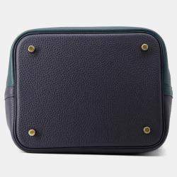 Pre Owned Hermes Picotin Lock 22 Casaque2 Blue Nuit/Vert Cypress/Black Taurillon Clemence Bag 