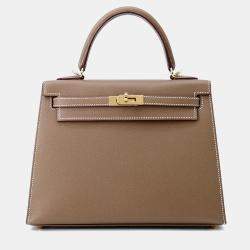 Pre Owned Hermes Kelly Sellier  Size 25 Verso Etoupe/Bamboo Vomadam Bag
