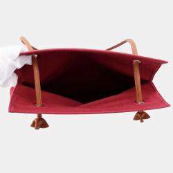 Pre Owned Hermes Sack Aline  Size MM  Rouge H/Gold Toile Chevrons Barenia Leather Bag 