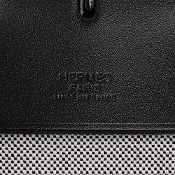 Pre Owned Hermes Herbag Zip Letournet Cabin Ecru/Blue Zellige/Black Toile Military Vache Hunter Leather Size 50