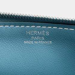 Pre Owned Hermes Zip Angor New Blue Jean Evercolor Size PM