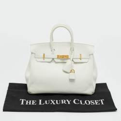 Pre Owned Hermes New White Swift Leather Gold Finish Birkin 25 Bag