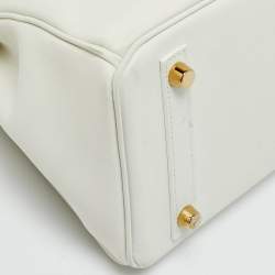 Pre Owned Hermes New White Swift Leather Gold Finish Birkin 25 Bag