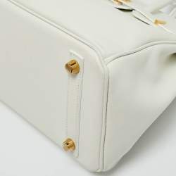 Pre Owned Hermes New White Swift Leather Gold Finish Birkin 25 Bag