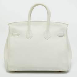 Pre Owned Hermes New White Swift Leather Gold Finish Birkin 25 Bag