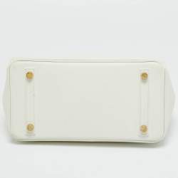 Pre Owned Hermes New White Swift Leather Gold Finish Birkin 25 Bag