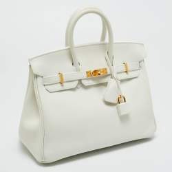 Pre Owned Hermes New White Swift Leather Gold Finish Birkin 25 Bag
