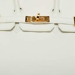 Pre Owned Hermes New White Swift Leather Gold Finish Birkin 25 Bag