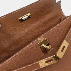 Pre Owned Hermes Gold Courchevel Kelly 28 Sellier 2way Handbag