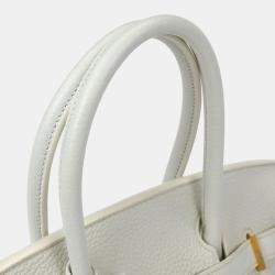 Pre Owned Hermes White Taurillon Clemence Birkin 30 Handbag