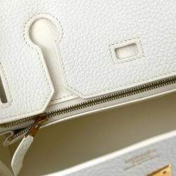 Pre Owned Hermes White Taurillon Clemence Birkin 30 Handbag