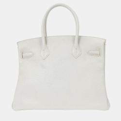 Pre Owned Hermes White Taurillon Clemence Birkin 30 Handbag