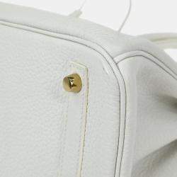 Pre Owned Hermes White Taurillon Clemence Birkin 30 Handbag