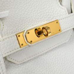 Pre Owned Hermes White Taurillon Clemence Birkin 30 Handbag