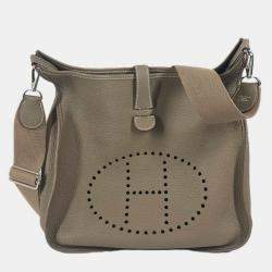 Pre Owned Hermes Evelyn 3 Gm Bag H Punching Logo Crossbody Taurillon Clemence Etoupe Beige