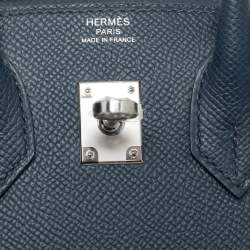 Pre Owned Hermes Bleu de Prusse Epsom Leather Palladium Finish Birkin Sellier 25 Bag