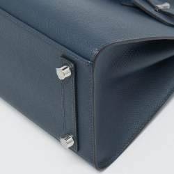 Pre Owned Hermes Bleu de Prusse Epsom Leather Palladium Finish Birkin Sellier 25 Bag