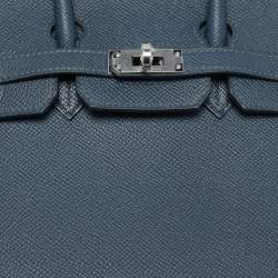 Pre Owned Hermes Bleu de Prusse Epsom Leather Palladium Finish Birkin Sellier 25 Bag
