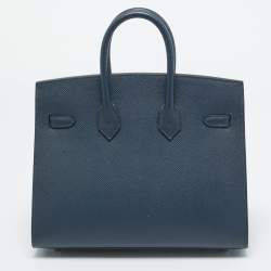 Pre Owned Hermes Bleu de Prusse Epsom Leather Palladium Finish Birkin Sellier 25 Bag