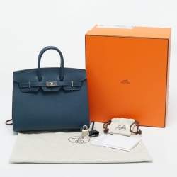 Pre Owned Hermes Bleu de Prusse Epsom Leather Palladium Finish Birkin Sellier 25 Bag