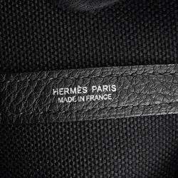 Pre Owned Hermes Garden Party Black Toile Military Negonda Leather PM