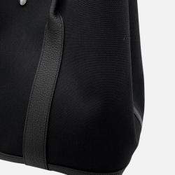 Pre Owned Hermes Garden Party Black Toile Military Negonda Leather PM