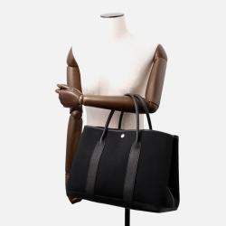 Pre Owned Hermes Garden Party Black Toile Military Negonda Leather PM