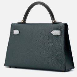 Pre Owned Hermes Mini Kelly 2 Tricolor Vert Mangrove/Black/Green Pantan Epsom