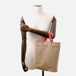 Pre Owned Hermes Petit H Tote Bag Natural/Rose Azalee Toile H Taurillon Clemence