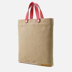 Pre Owned Hermes Petit H Tote Bag Natural/Rose Azalee Toile H Taurillon Clemence
