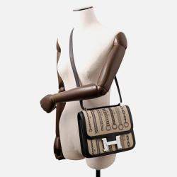 Pre Owned Hermes Constance 3 Deschenes Black Toile De Camp Swift Leather Size 24