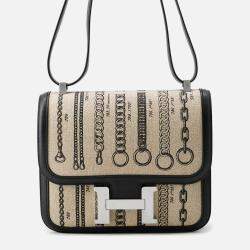 Pre Owned Hermes Constance 3 Deschenes Black Toile De Camp Swift Leather Size 24