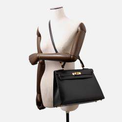Pre Owned Hermes Kelly Black Box Calf Leather Size 32